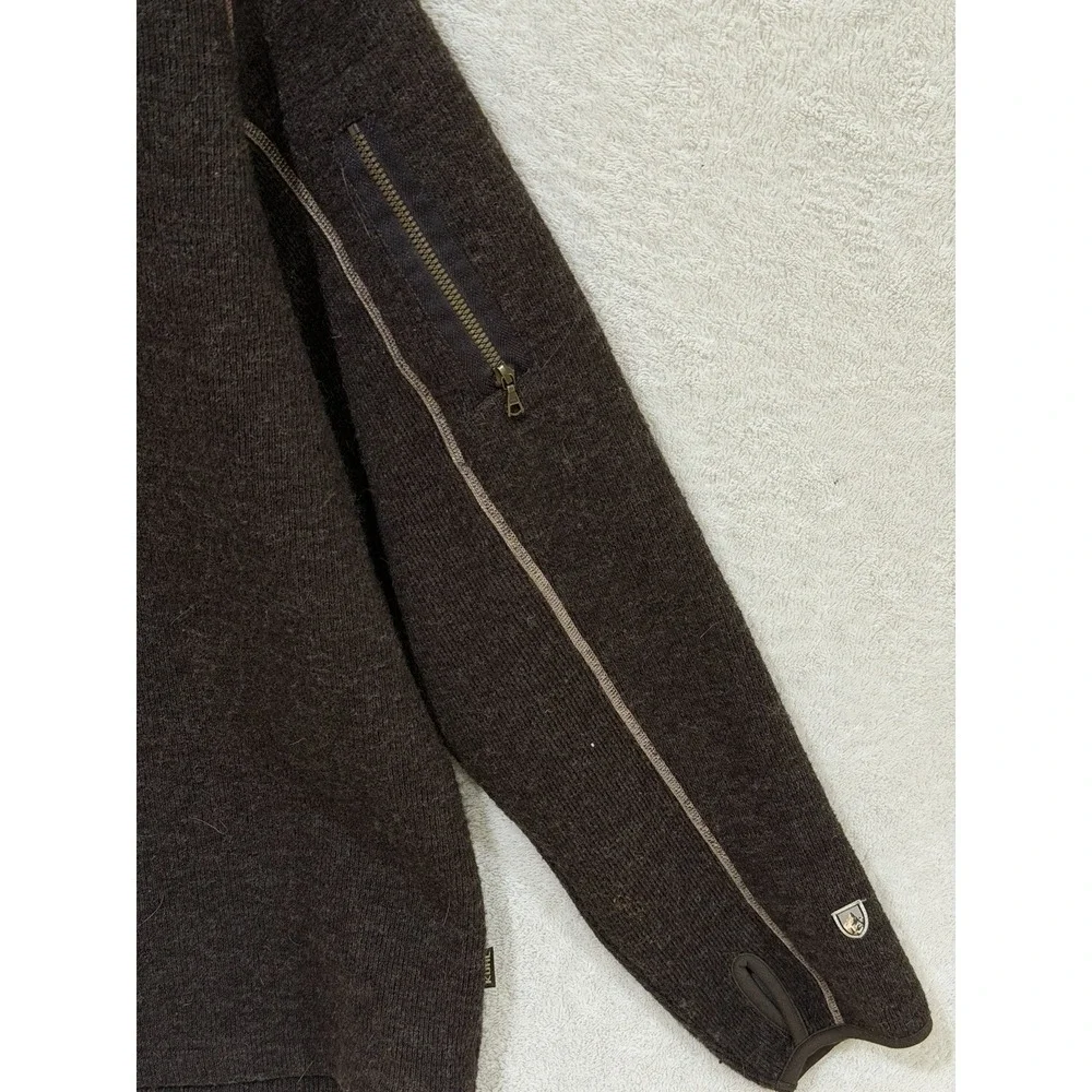 Kuhl Sweater Mens XL Brown Wool Blend Thor 1/4 Zip Thermal‎ Knit Pullover Lined
